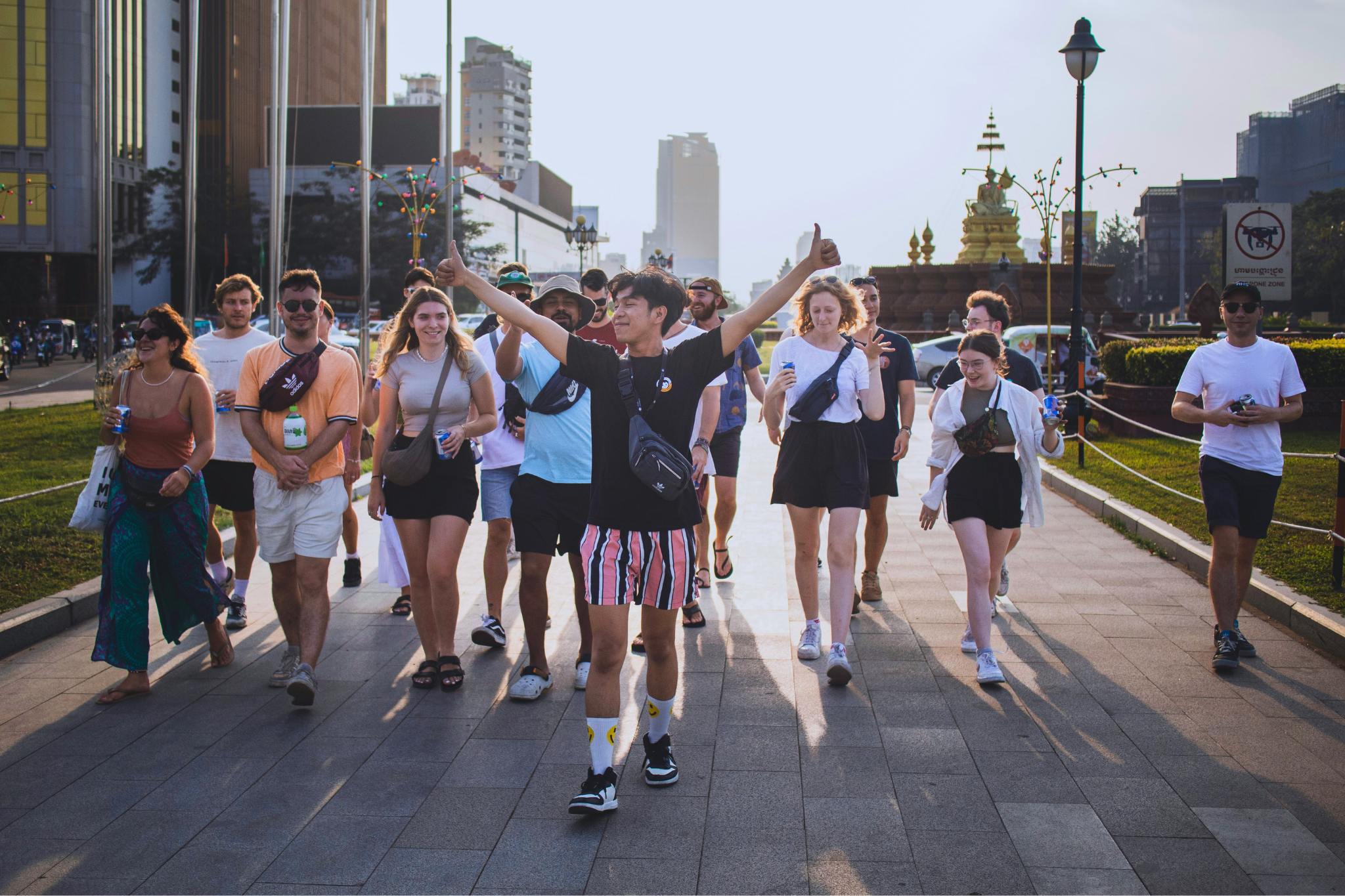 Group exploring Bangkok on a guided city walking tour.