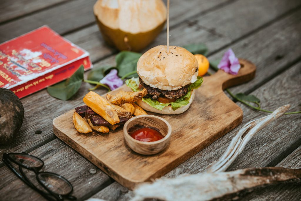 Burger and crispy fries at one of the best restaurants in Gili Trawangan