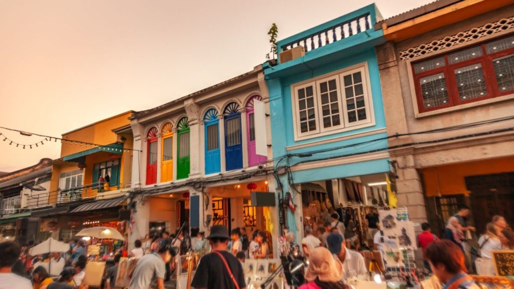 The streets of Phuket Town as the sun sets